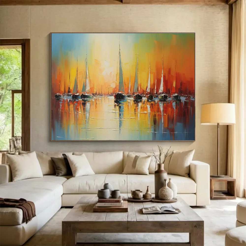 Harbor Handmade Hand-painted Coastal Canvas Wall Art U2L66